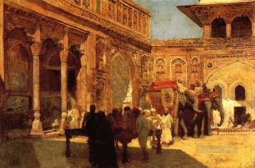 中庭の象と人物たち アラビアのアグラ砦 エドウィン・ロード・ウィーク Oil Paintings